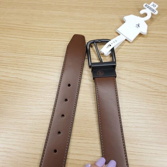PENGUIN Belt Mens Size 30 Brown Black Reversible Genuine Leather - Picture 1 of 3